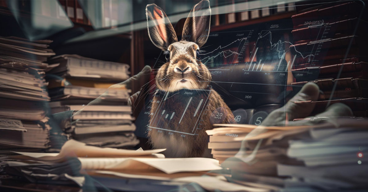 A professional rabbit describes The Crucial Mistakes in Your Marketing Campaigns at his executive chair.